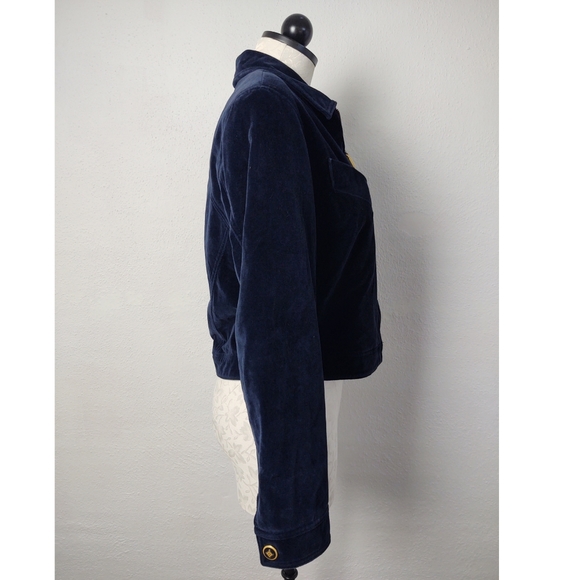 Carlisle Vintage 80's Dark Blue Velvet Cropped Jacket Zip Front Size 8 - Picture 6 of 12